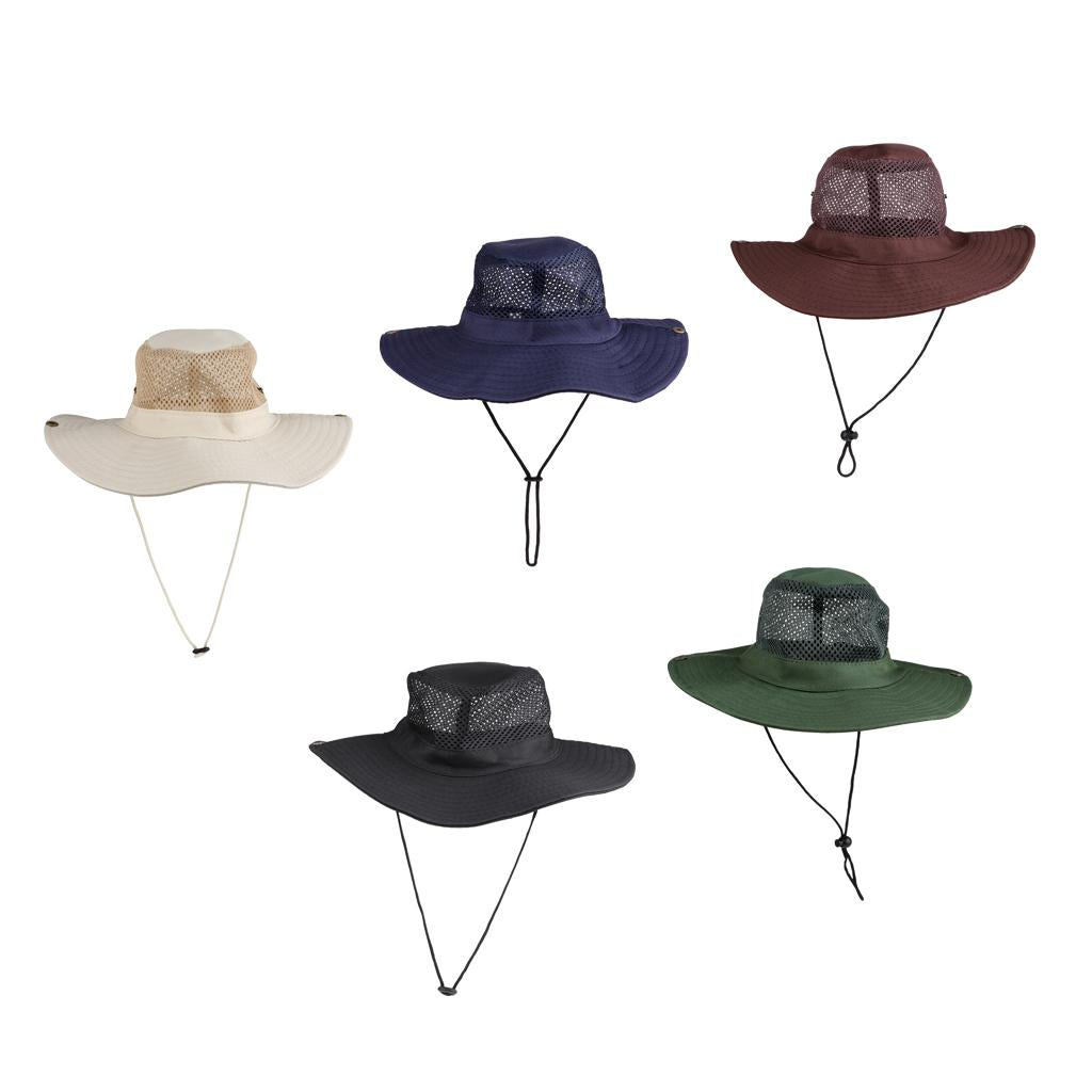 Outdoor Mesh Boonie Hat Wide Brim Breathable Hunting Fishing Safari Sun Hat Beige