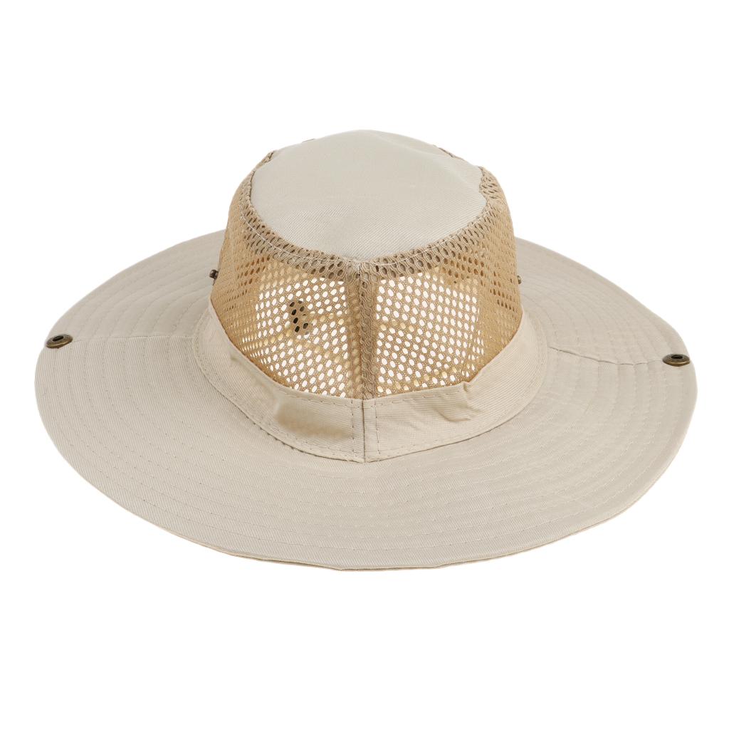 Outdoor Mesh Boonie Hat Wide Brim Breathable Hunting Fishing Safari Sun Hat Beige