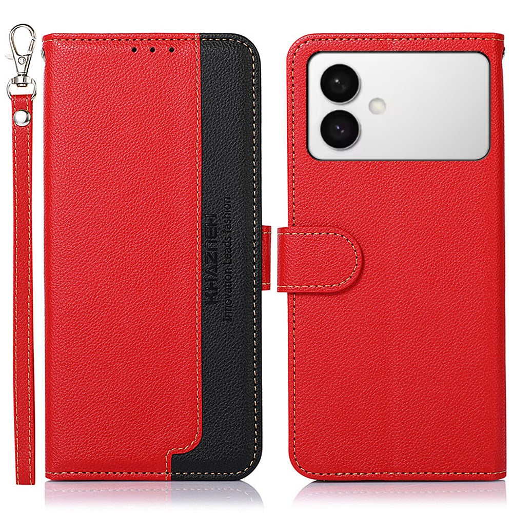 KHAZNEH-For-Samsung-Galaxy-S26-Edge-Case-RFID-Blocking-Wallet-PU-Leather-Phone-Cover-with-Strap-Red