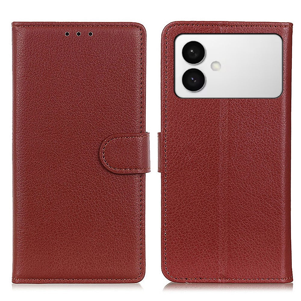 For-Samsung-Galaxy-S26-Edge-Wallet-Case-PU-Leather-Phone-Cover-Litchi-Texture-Brown