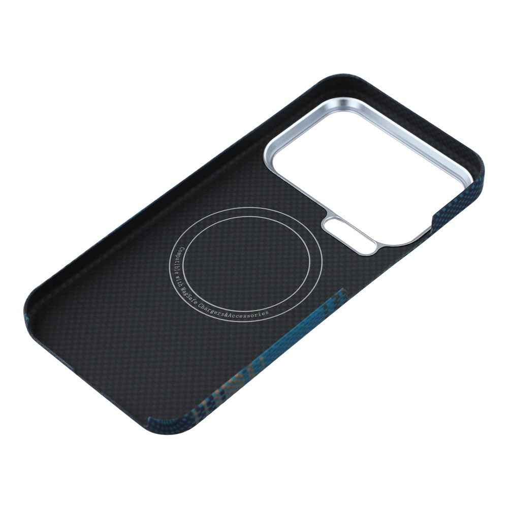 For Xiaomi 17 Pro Case Gradient Aramid Fiber Magnetic Phone Cover with Metal Lens Frame - Blue Floating Weave