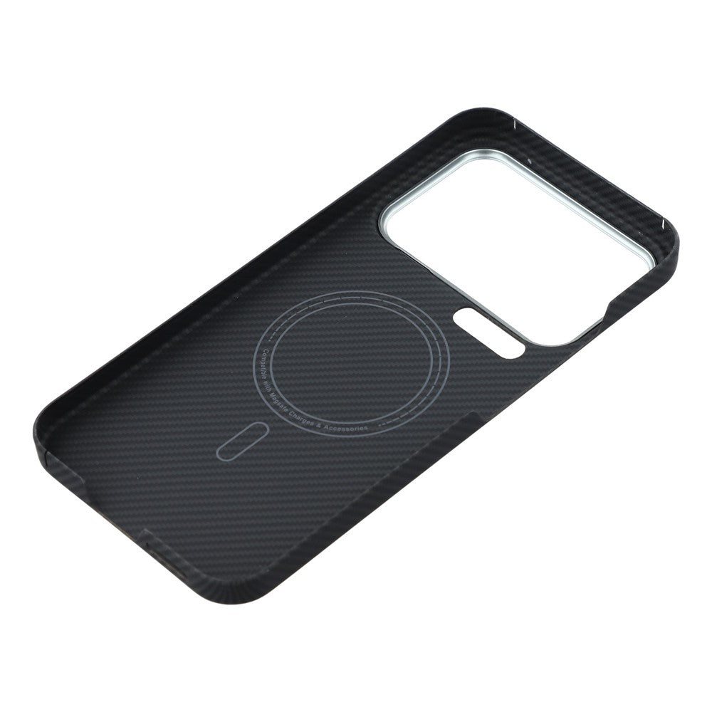 For Xiaomi 17 Pro Max Magnetic Case Aramid Fiber 600D Fine Texture Phone Cover Metal Lens Frame - Black