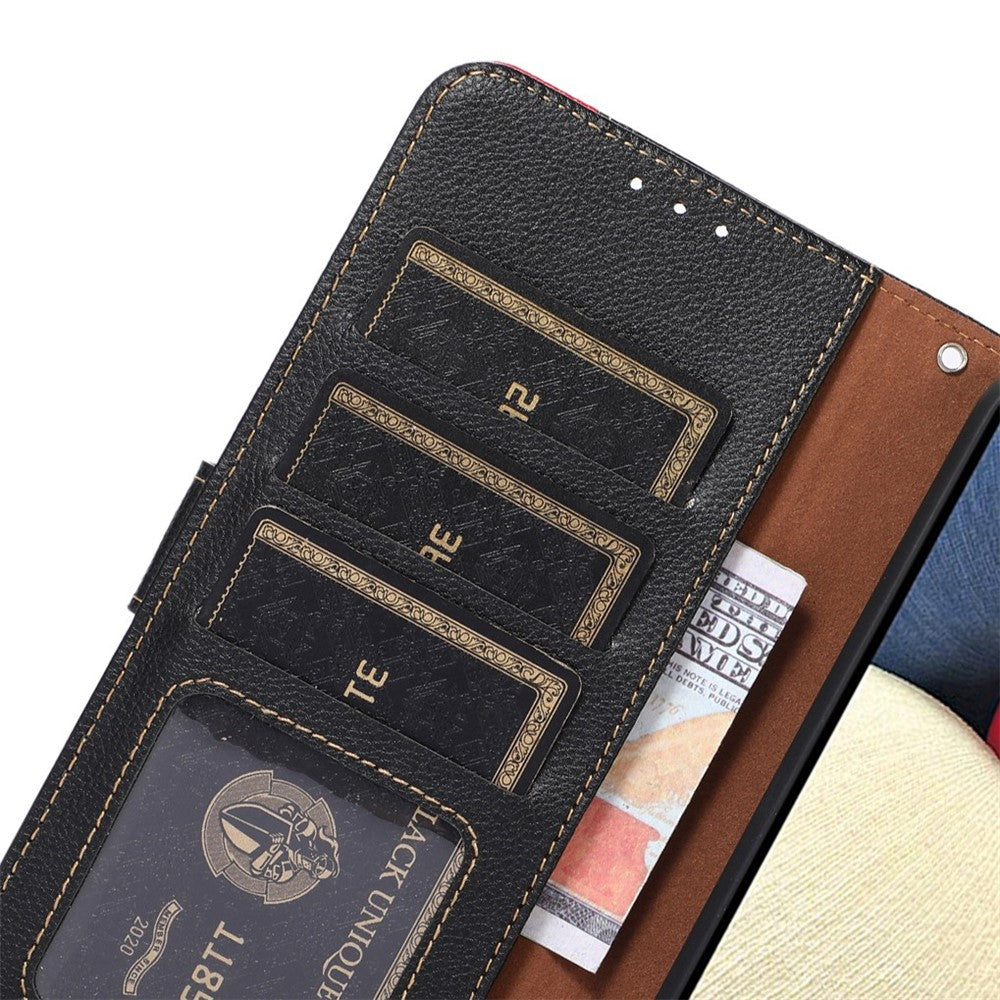 KHAZNEH For Xiaomi Redmi Note 15 Pro 5G (Global) Case RFID Blocking Wallet Litchi Texture PU Leather Phone Cover with Strap - Black