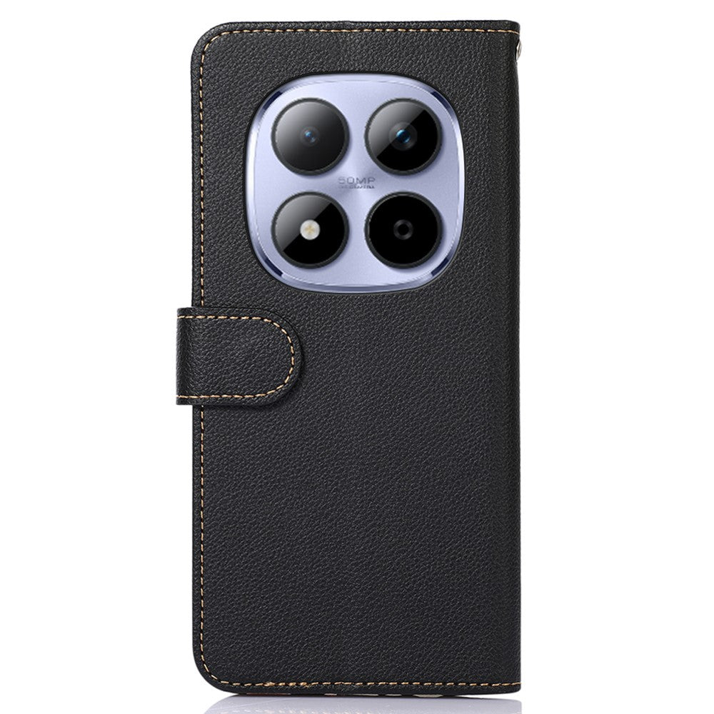 KHAZNEH For Xiaomi Redmi Note 15 Pro 5G (Global) Case RFID Blocking Wallet Litchi Texture PU Leather Phone Cover with Strap - Black