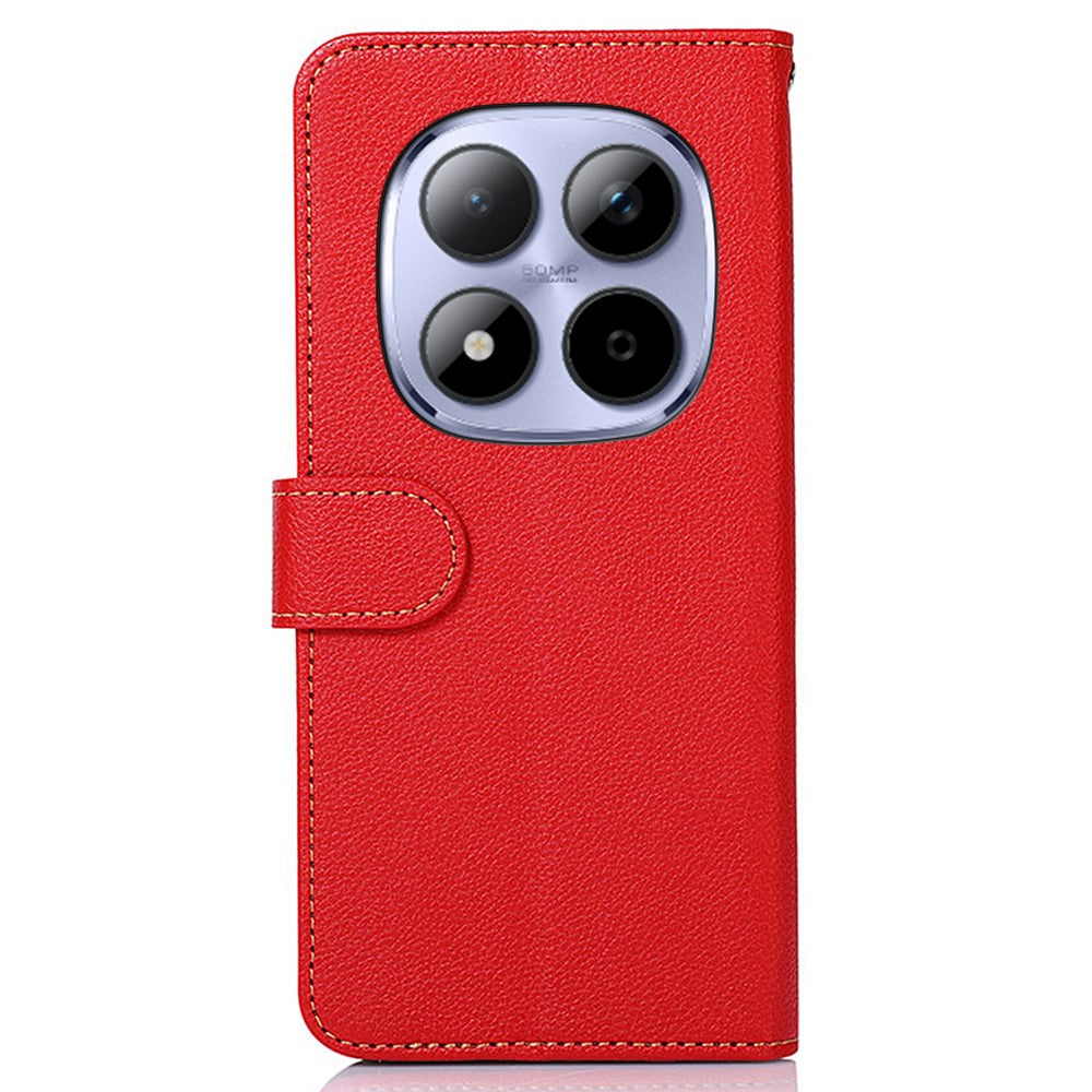 KHAZNEH For Xiaomi Redmi Note 15 Pro 5G (Global) Case RFID Blocking Wallet Litchi Texture PU Leather Phone Cover with Strap - Red
