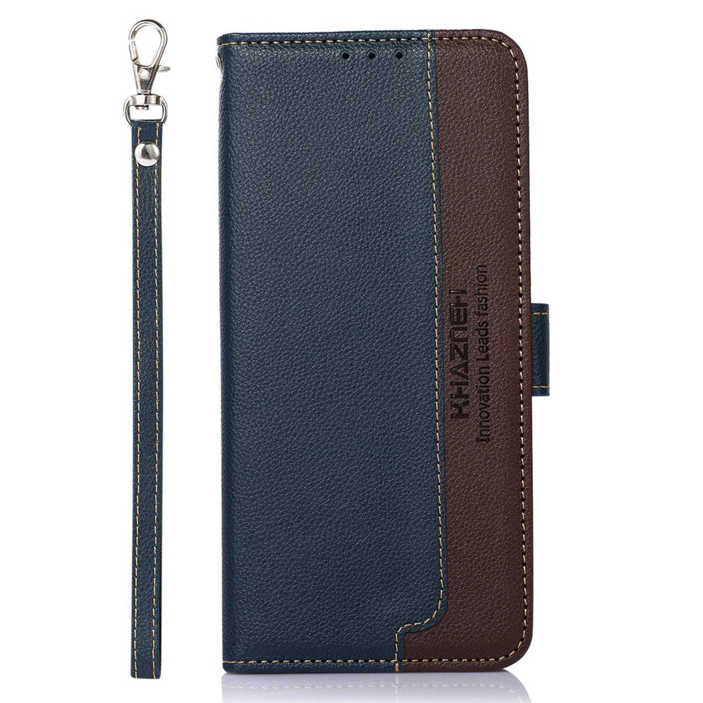 KHAZNEH For Xiaomi Redmi Note 15 Pro 5G (Global) Case RFID Blocking Wallet Litchi Texture PU Leather Phone Cover with Strap - Blue