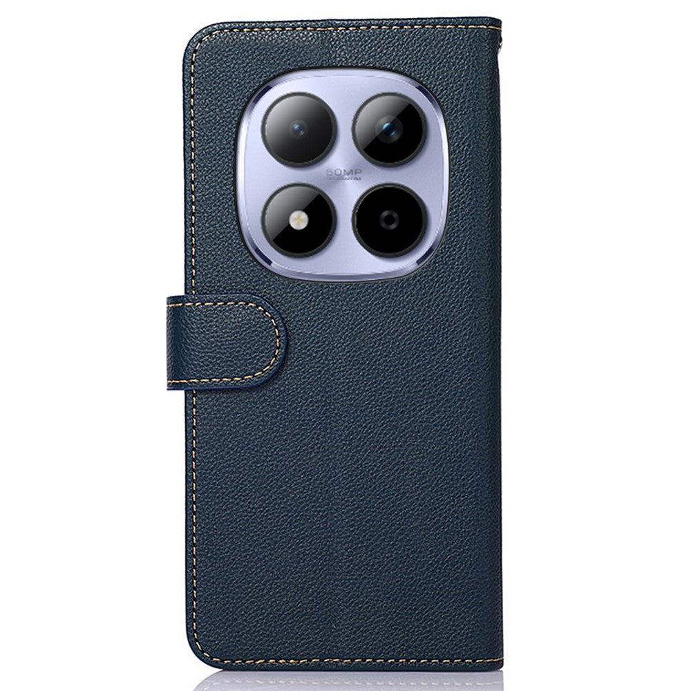 KHAZNEH For Xiaomi Redmi Note 15 Pro 5G (Global) Case RFID Blocking Wallet Litchi Texture PU Leather Phone Cover with Strap - Blue
