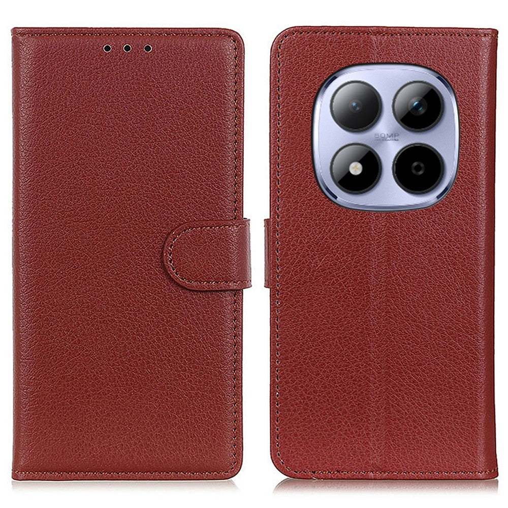 For Xiaomi Redmi Note 15 Pro 5G (Global) Wallet Case PU Leather Phone Cover Litchi Texture - Brown