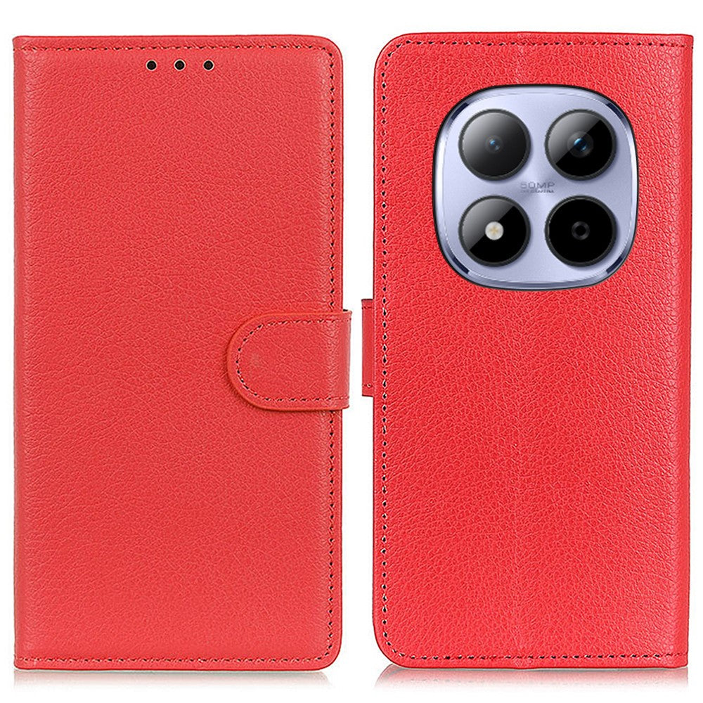 For Xiaomi Redmi Note 15 Pro 5G (Global) Wallet Case PU Leather Phone Cover Litchi Texture - Red