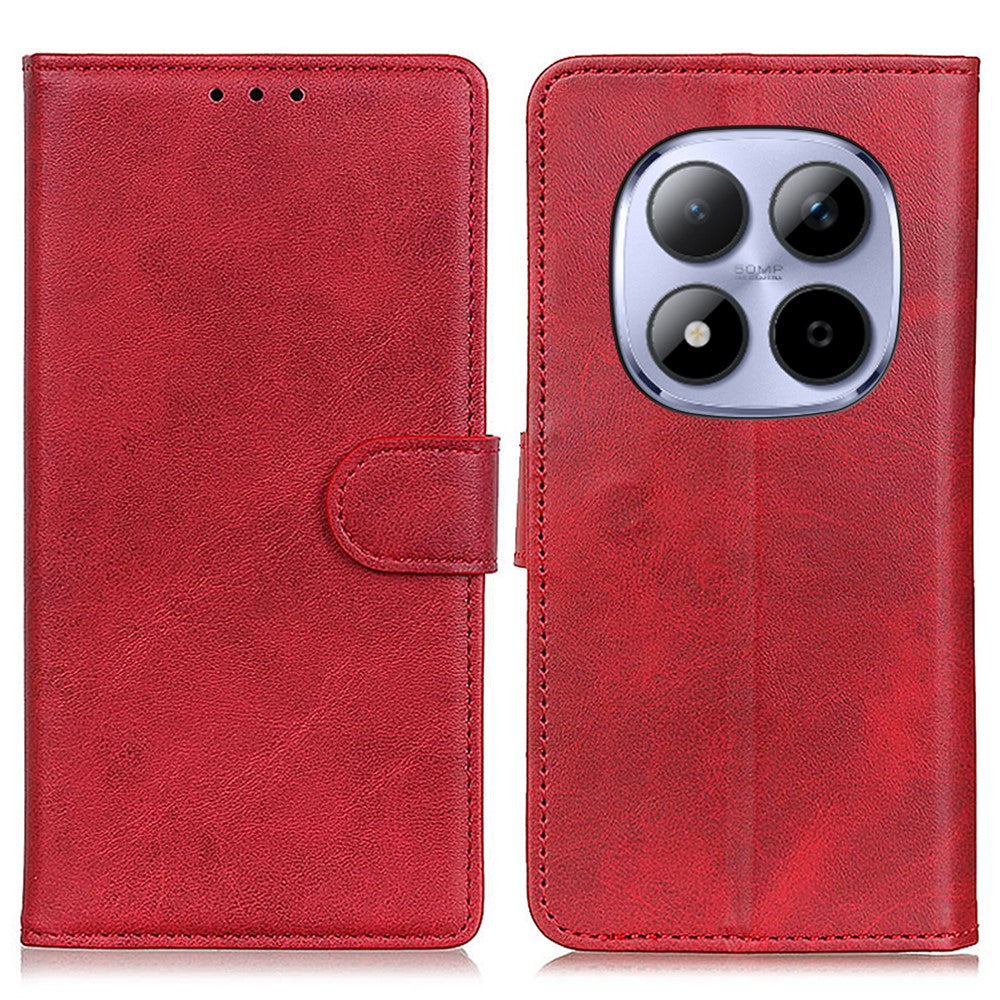 For Xiaomi Redmi Note 15 Pro 5G (Global) Case Cowhide Texture Leather Wallet Stand Phone Cover - Red