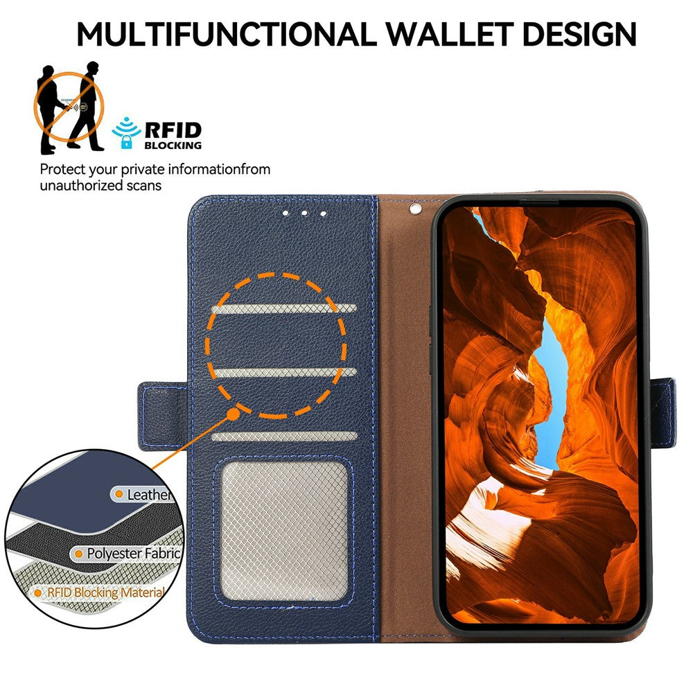 ABEEL For Xiaomi Redmi Note 15 Pro 5G (Global) Case Litchi Texture Leather RFID Blocking Phone Cover - Blue