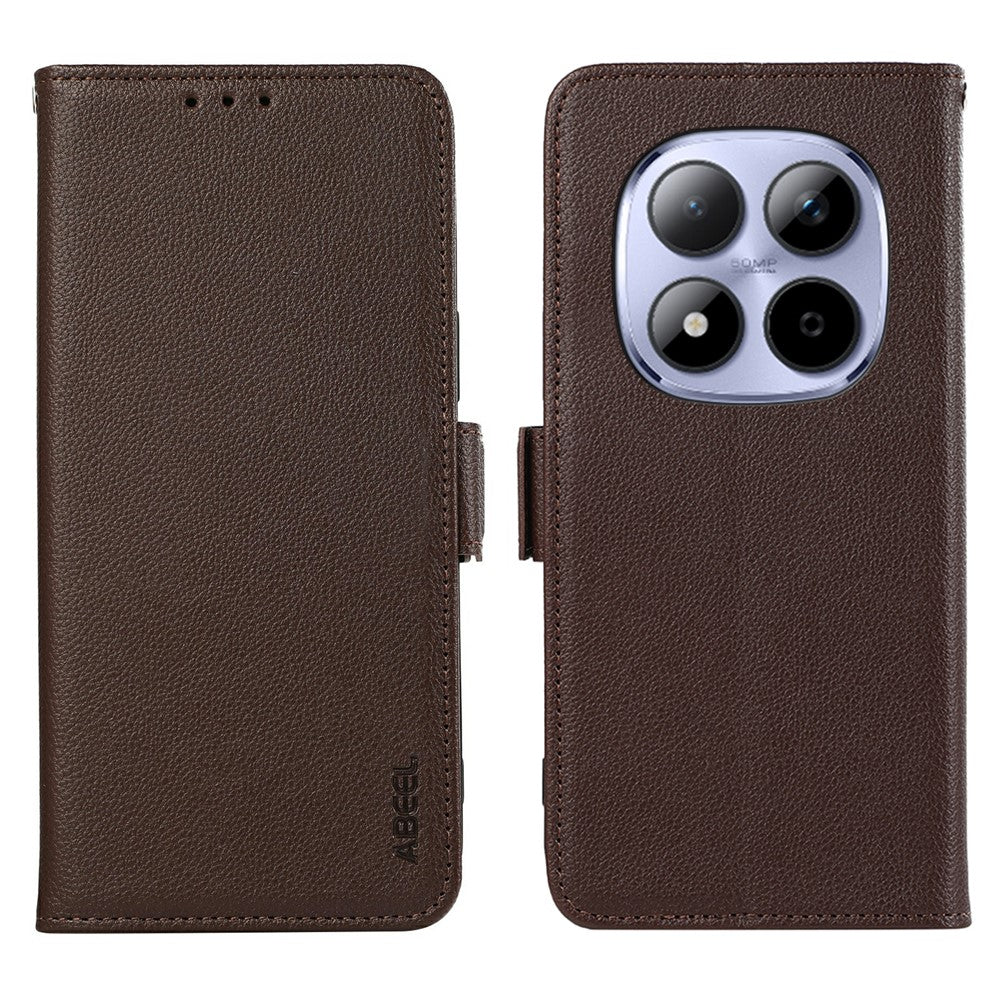 ABEEL For Xiaomi Redmi Note 15 Pro 5G (Global) Case Litchi Texture Leather RFID Blocking Phone Cover - Brown