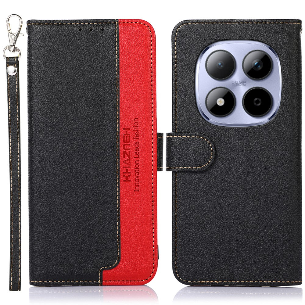 KHAZNEH For Xiaomi Poco M8 Pro 5G / Redmi Note 15 Pro+ 5G (Global) Case RFID Blocking Wallet Litchi Texture PU Leather Phone Cover with Strap - Black
