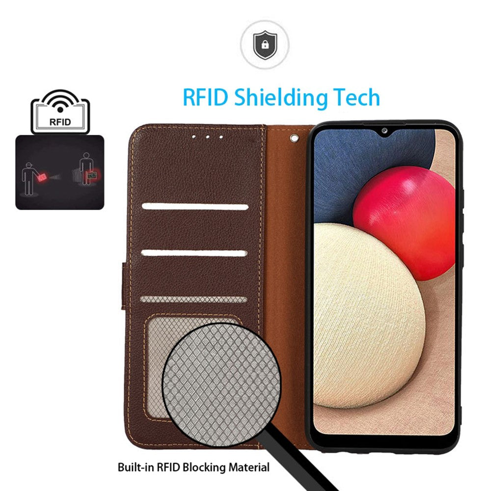 KHAZNEH For Xiaomi Poco M8 Pro 5G / Redmi Note 15 Pro+ 5G (Global) Case RFID Blocking Wallet Litchi Texture PU Leather Phone Cover with Strap - Brown