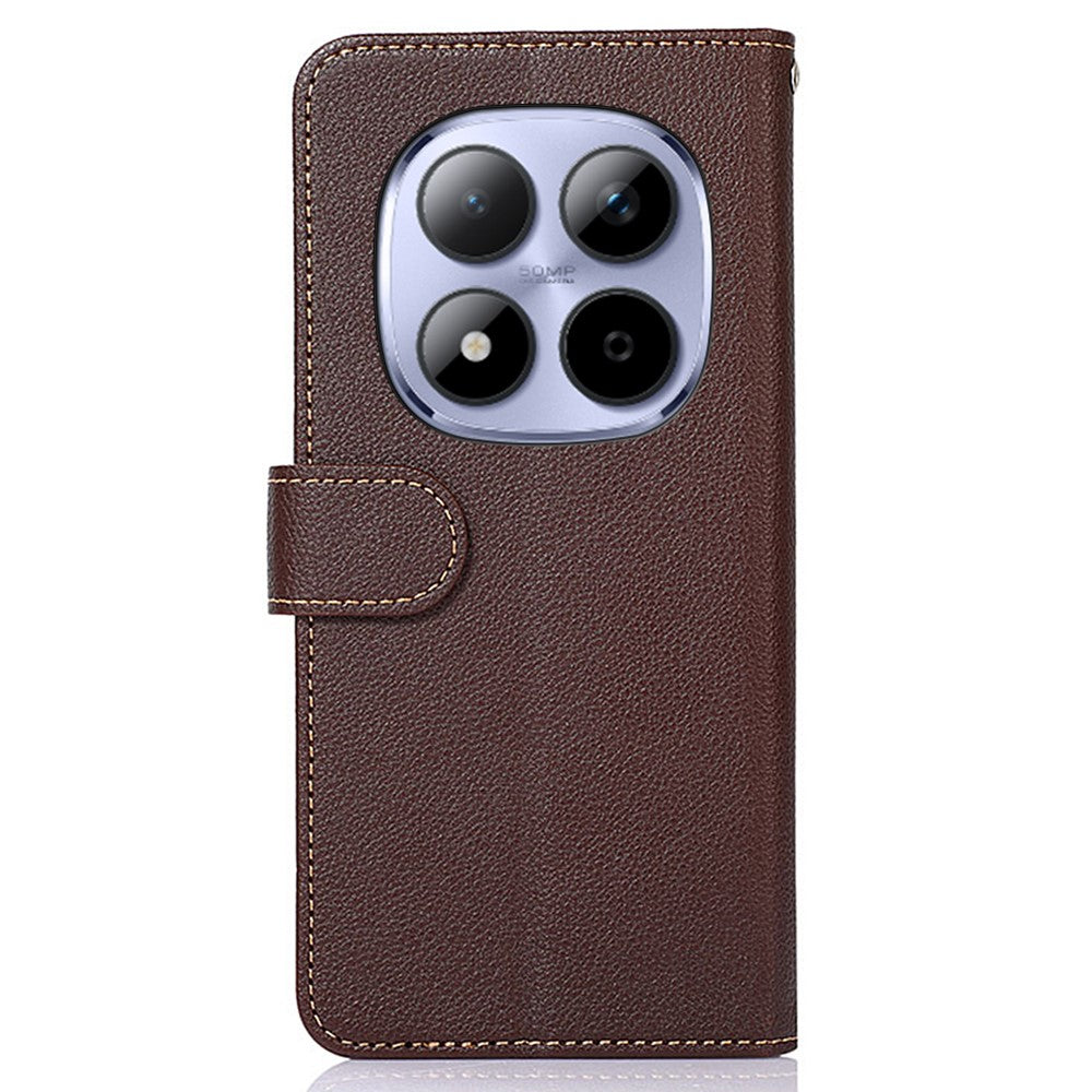 KHAZNEH For Xiaomi Poco M8 Pro 5G / Redmi Note 15 Pro+ 5G (Global) Case RFID Blocking Wallet Litchi Texture PU Leather Phone Cover with Strap - Brown