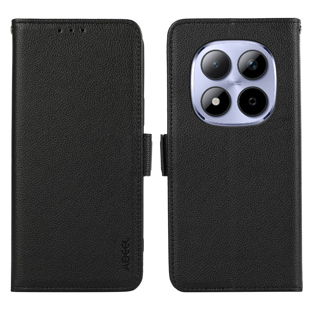 ABEEL For Xiaomi Poco M8 Pro 5G / Redmi Note 15 Pro+ 5G (Global) Case Litchi Texture Leather RFID Blocking Phone Cover - Black