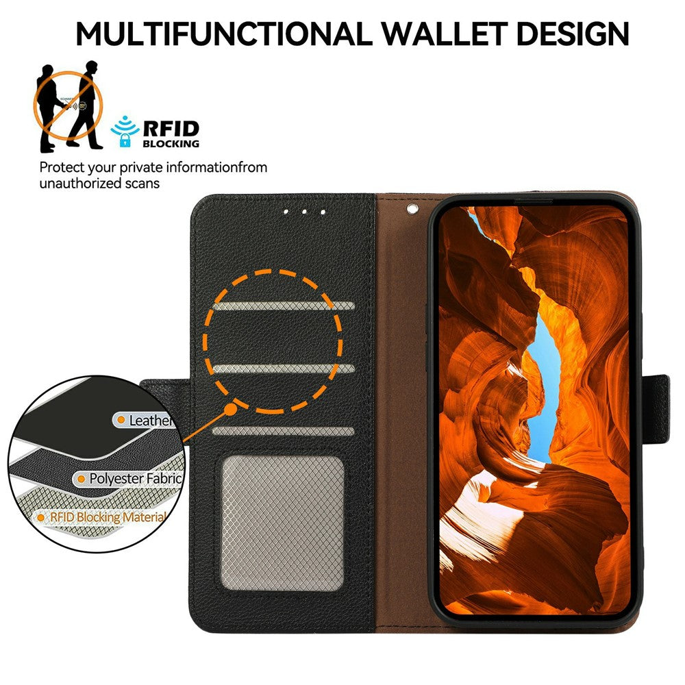 ABEEL For Xiaomi Poco M8 Pro 5G / Redmi Note 15 Pro+ 5G (Global) Case Litchi Texture Leather RFID Blocking Phone Cover - Black