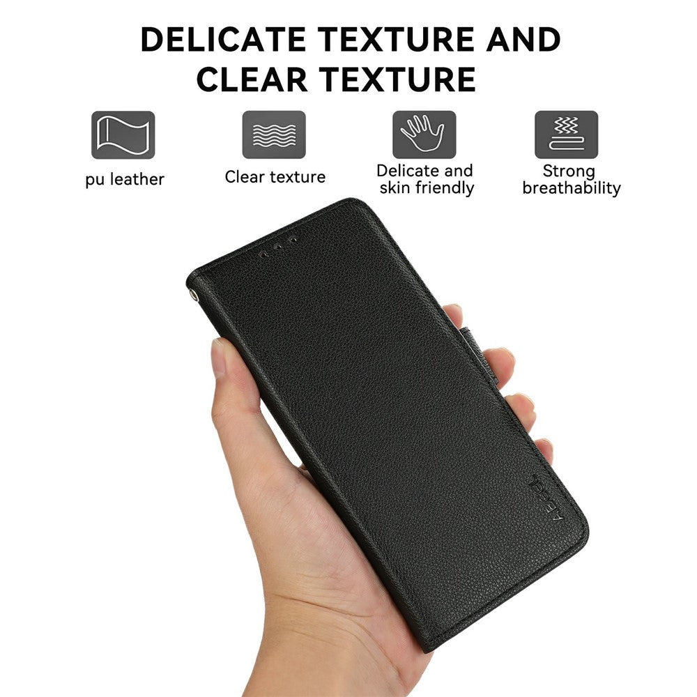 ABEEL For Xiaomi Poco M8 Pro 5G / Redmi Note 15 Pro+ 5G (Global) Case Litchi Texture Leather RFID Blocking Phone Cover - Black