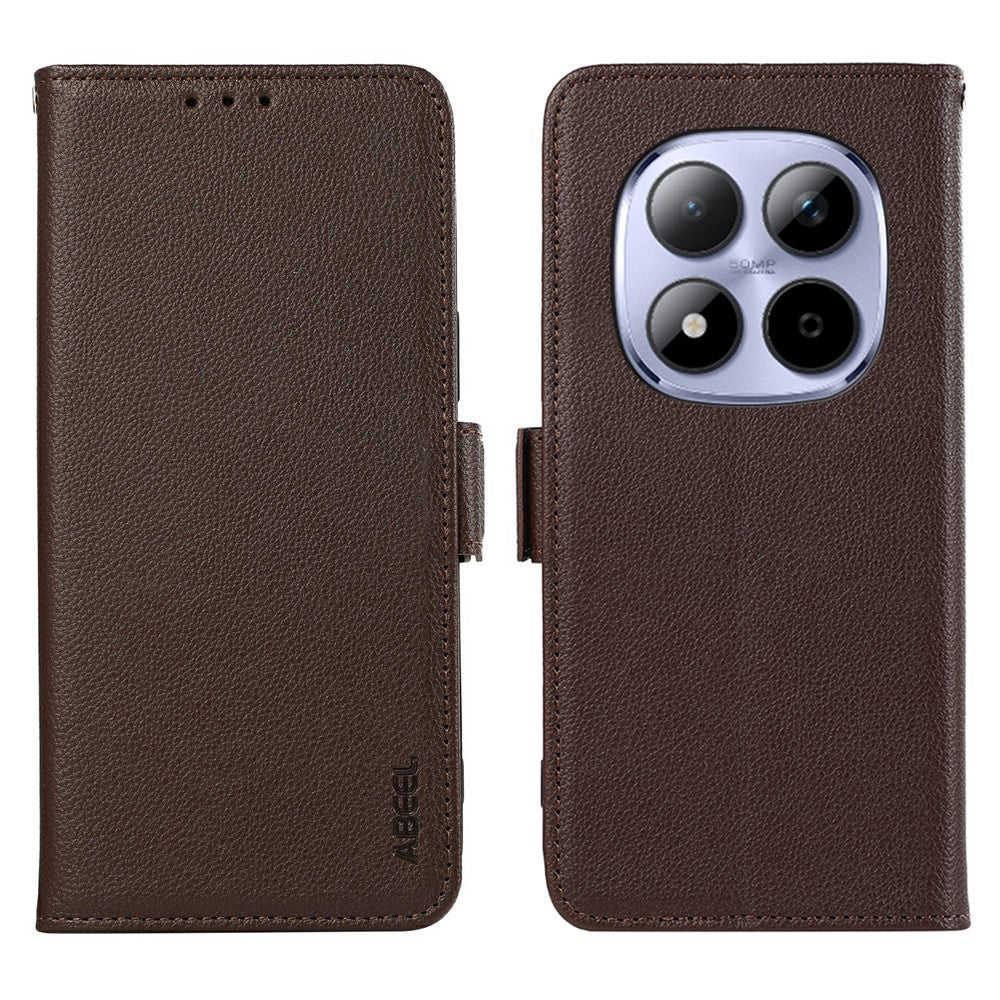 ABEEL For Xiaomi Poco M8 Pro 5G / Redmi Note 15 Pro+ 5G (Global) Case Litchi Texture Leather RFID Blocking Phone Cover - Brown