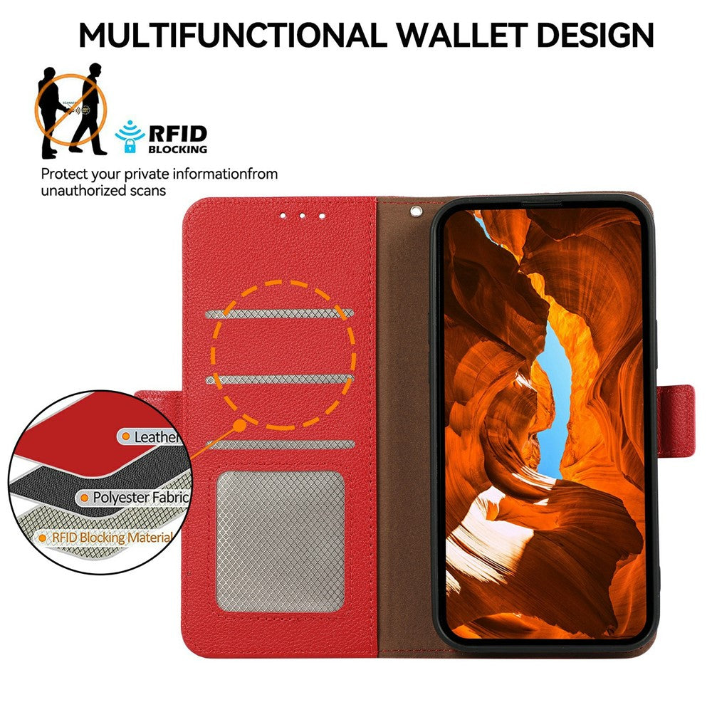 ABEEL For Xiaomi Poco M8 Pro 5G / Redmi Note 15 Pro+ 5G (Global) Case Litchi Texture Leather RFID Blocking Phone Cover - Red