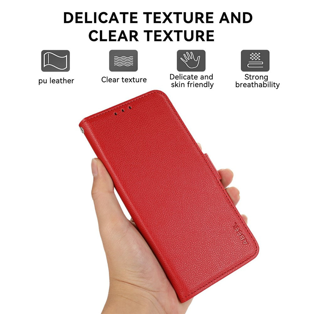 ABEEL For Xiaomi Poco M8 Pro 5G / Redmi Note 15 Pro+ 5G (Global) Case Litchi Texture Leather RFID Blocking Phone Cover - Red