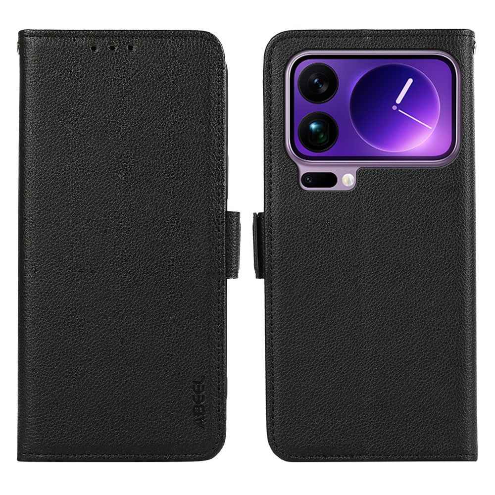 ABEEL For Xiaomi 17 Pro Case Litchi Texture Leather RFID Blocking Phone Cover - Black
