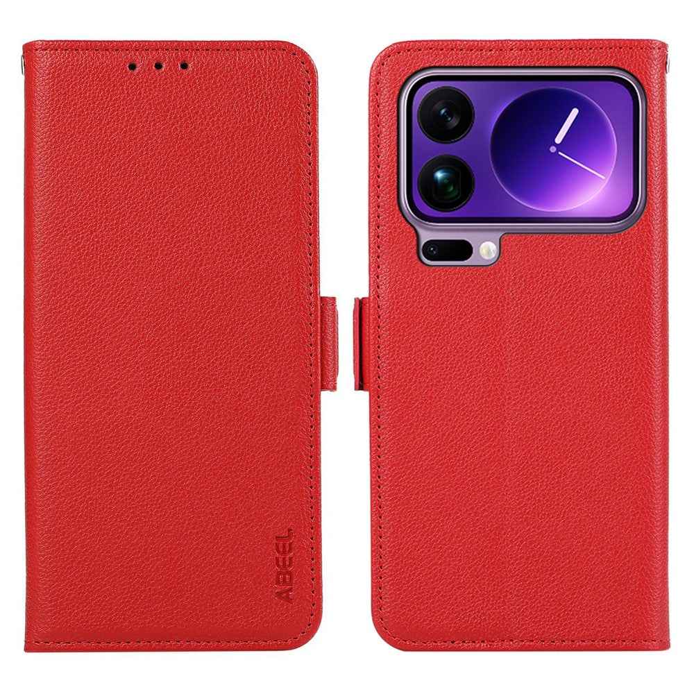 ABEEL For Xiaomi 17 Pro Case Litchi Texture Leather RFID Blocking Phone Cover - Red