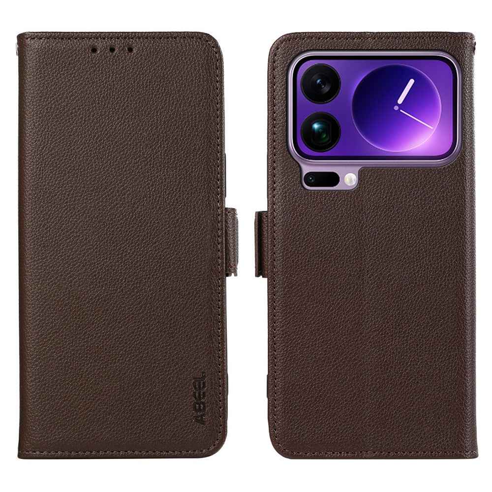 ABEEL For Xiaomi 17 Pro Case Litchi Texture Leather RFID Blocking Phone Cover - Brown
