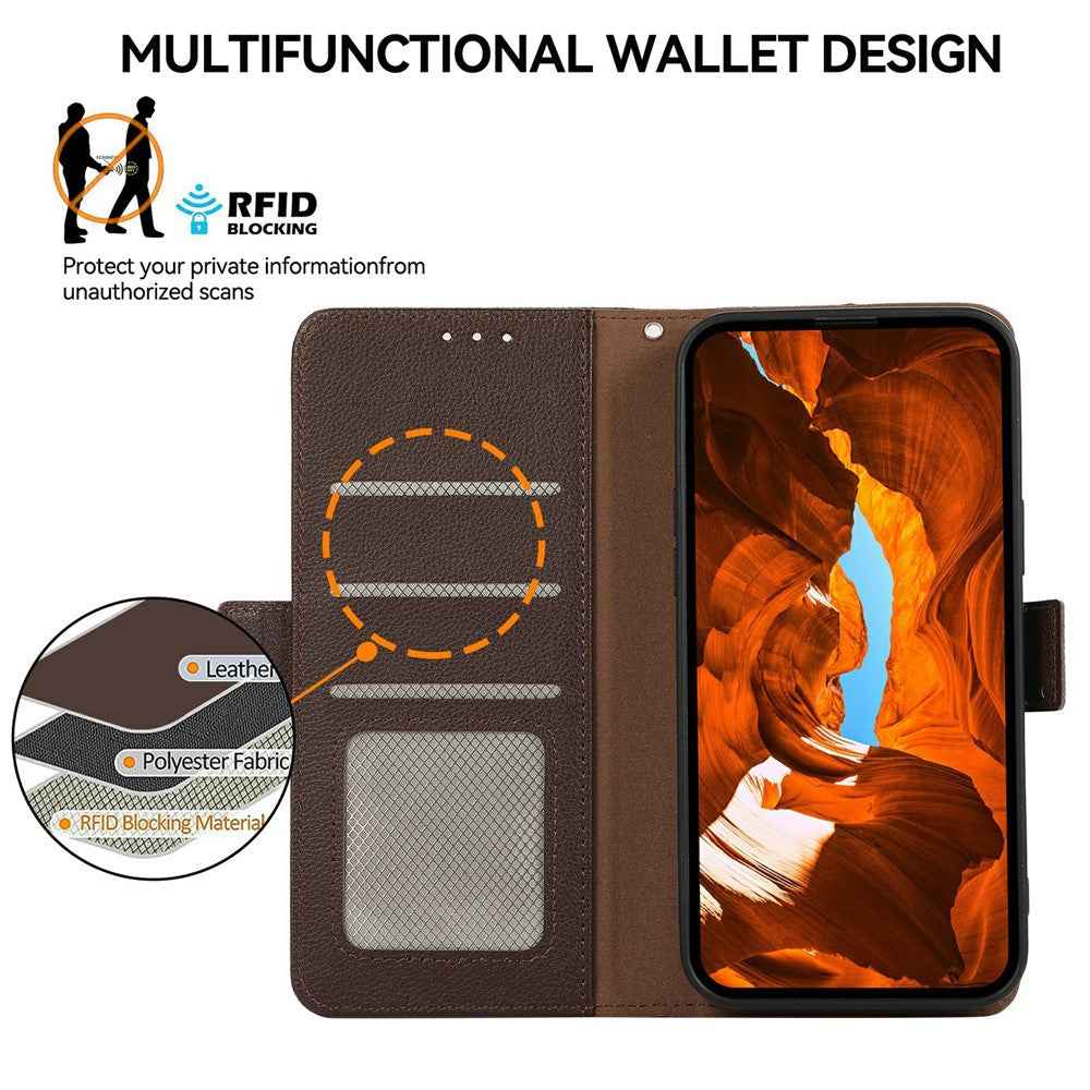 ABEEL For Xiaomi 17 Pro Case Litchi Texture Leather RFID Blocking Phone Cover - Brown