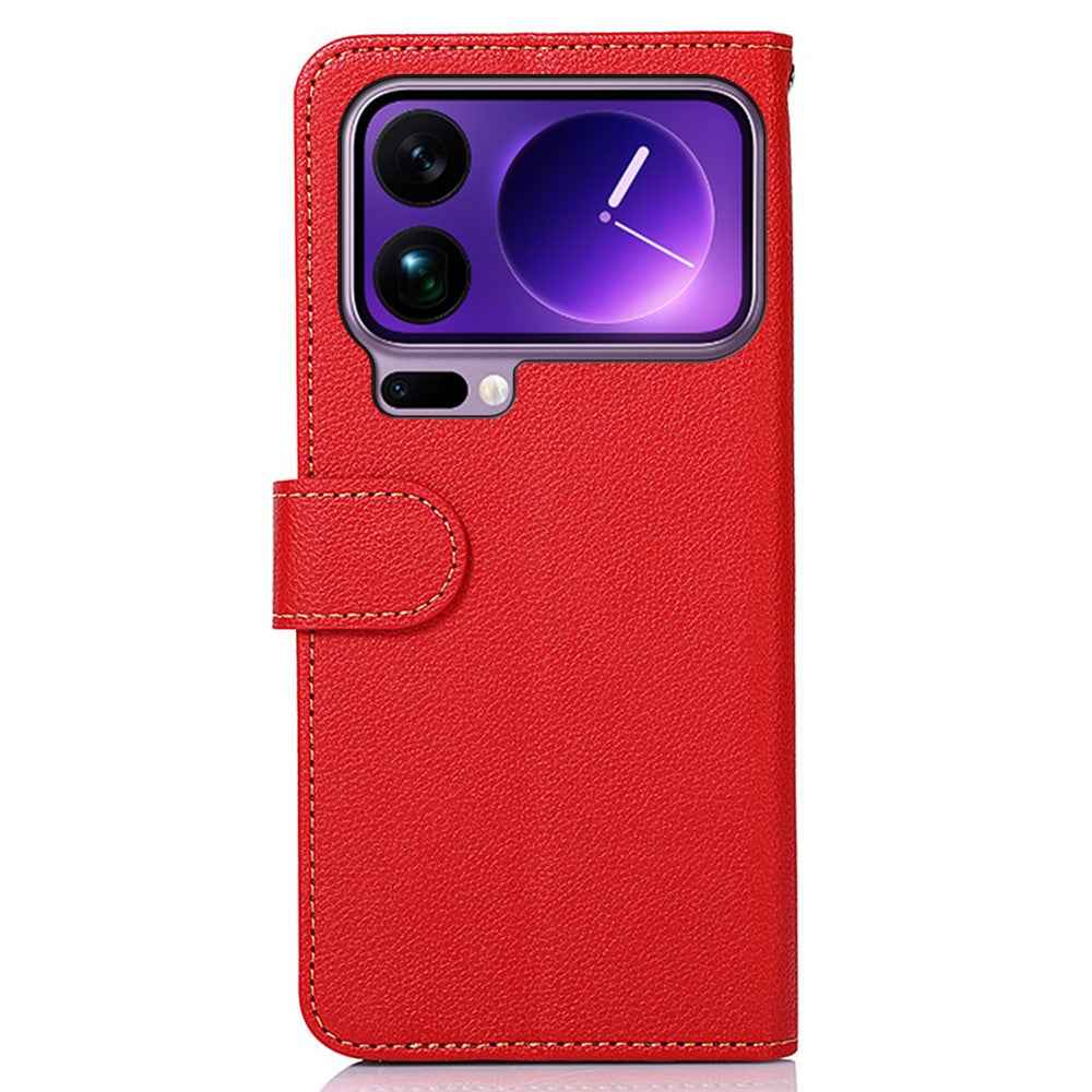 KHAZNEH For Xiaomi 17 Pro Case RFID Blocking Wallet Litchi Texture PU Leather Phone Cover with Strap - Red