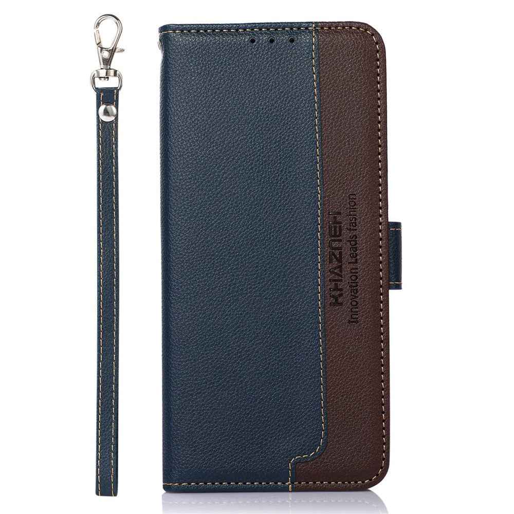 KHAZNEH For Xiaomi 17 Pro Case RFID Blocking Wallet Litchi Texture PU Leather Phone Cover with Strap - Blue