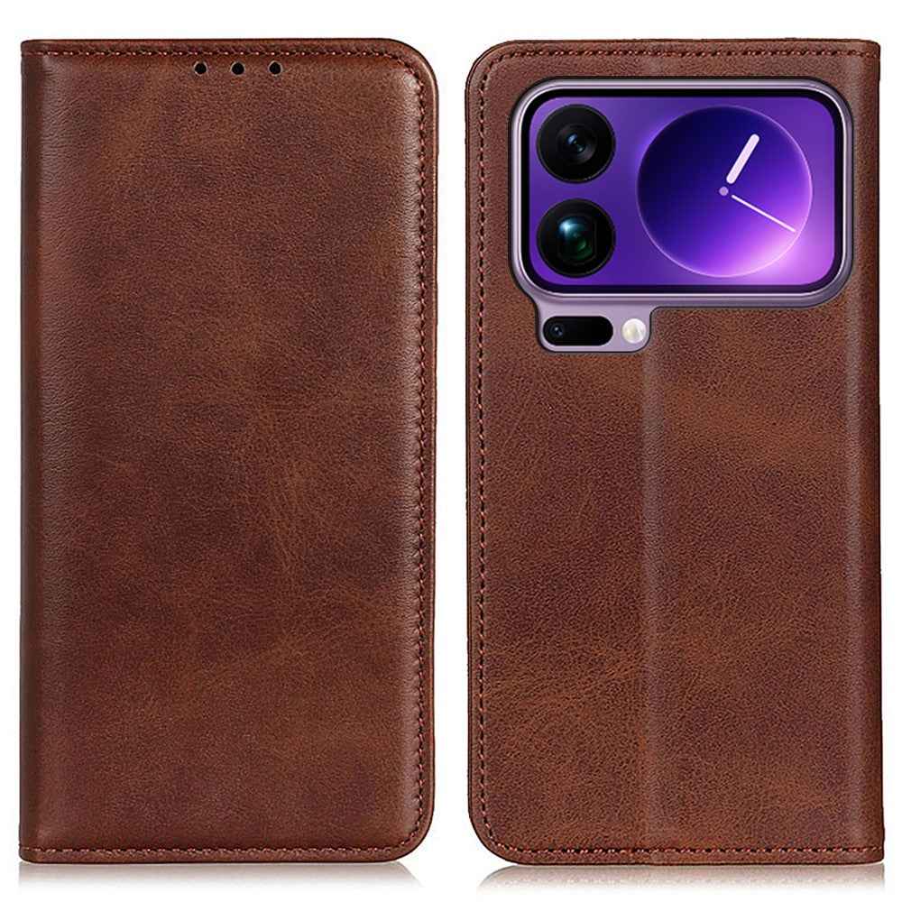 For Xiaomi 17 Pro Case Split Leather Flip Wallet Phone Cover - Coffee