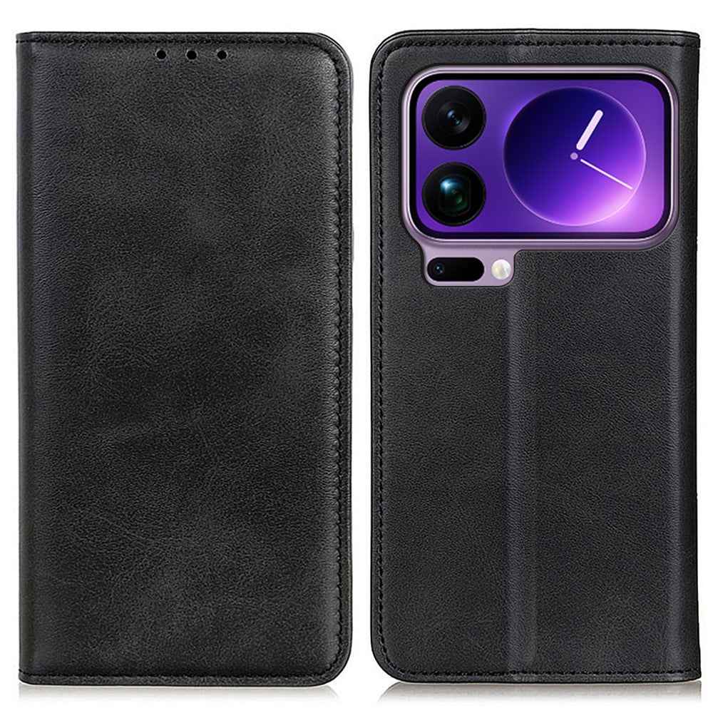 For Xiaomi 17 Pro Case Split Leather Flip Wallet Phone Cover - Black