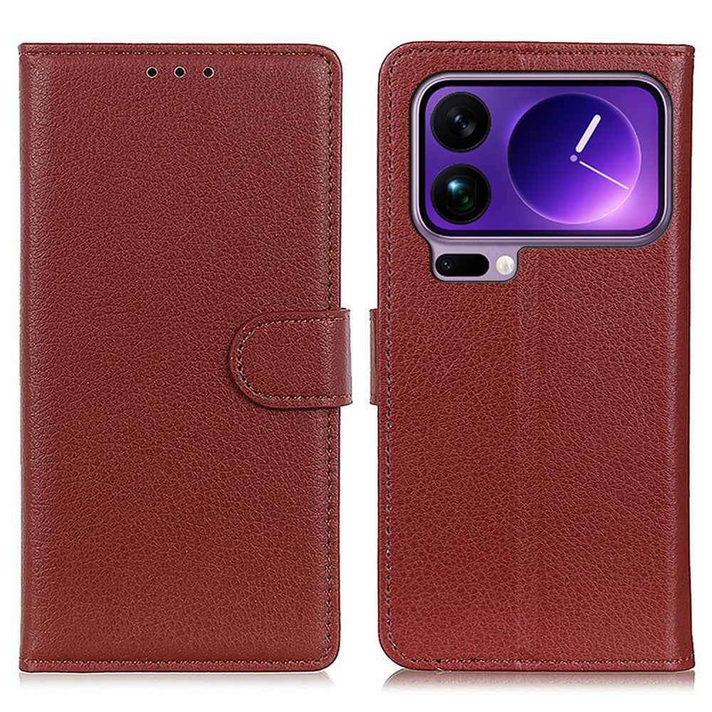 For Xiaomi 17 Pro Wallet Case PU Leather Phone Cover Litchi Texture - Brown