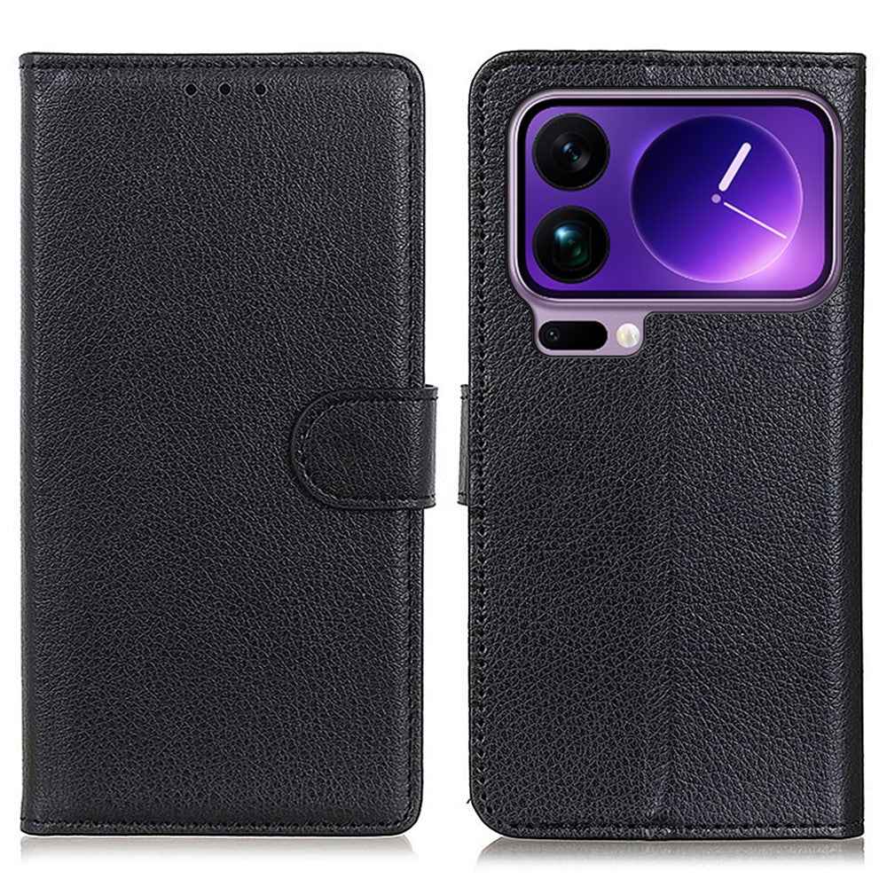 For Xiaomi 17 Pro Wallet Case PU Leather Phone Cover Litchi Texture - Black