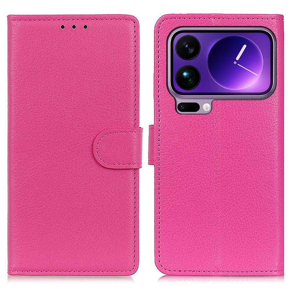 For Xiaomi 17 Pro Wallet Case PU Leather Phone Cover Litchi Texture - Rose