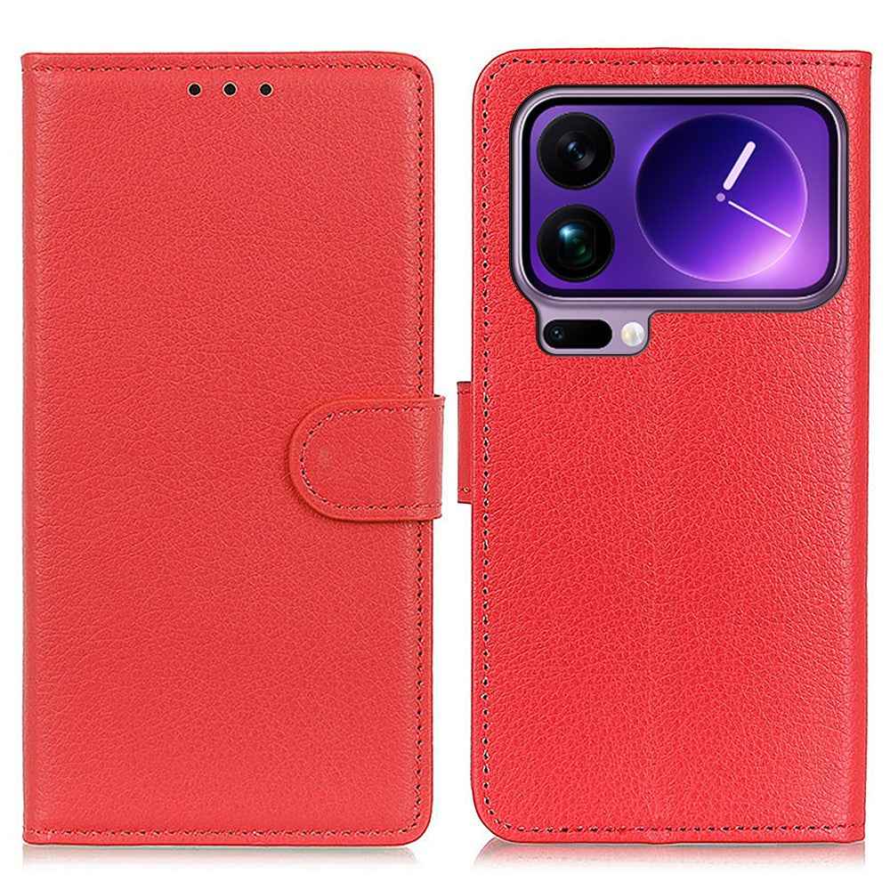 For Xiaomi 17 Pro Wallet Case PU Leather Phone Cover Litchi Texture - Red