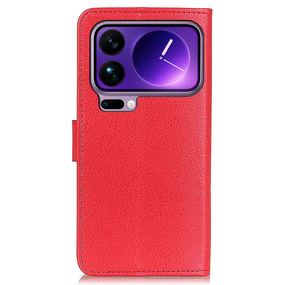For Xiaomi 17 Pro Wallet Case PU Leather Phone Cover Litchi Texture - Red