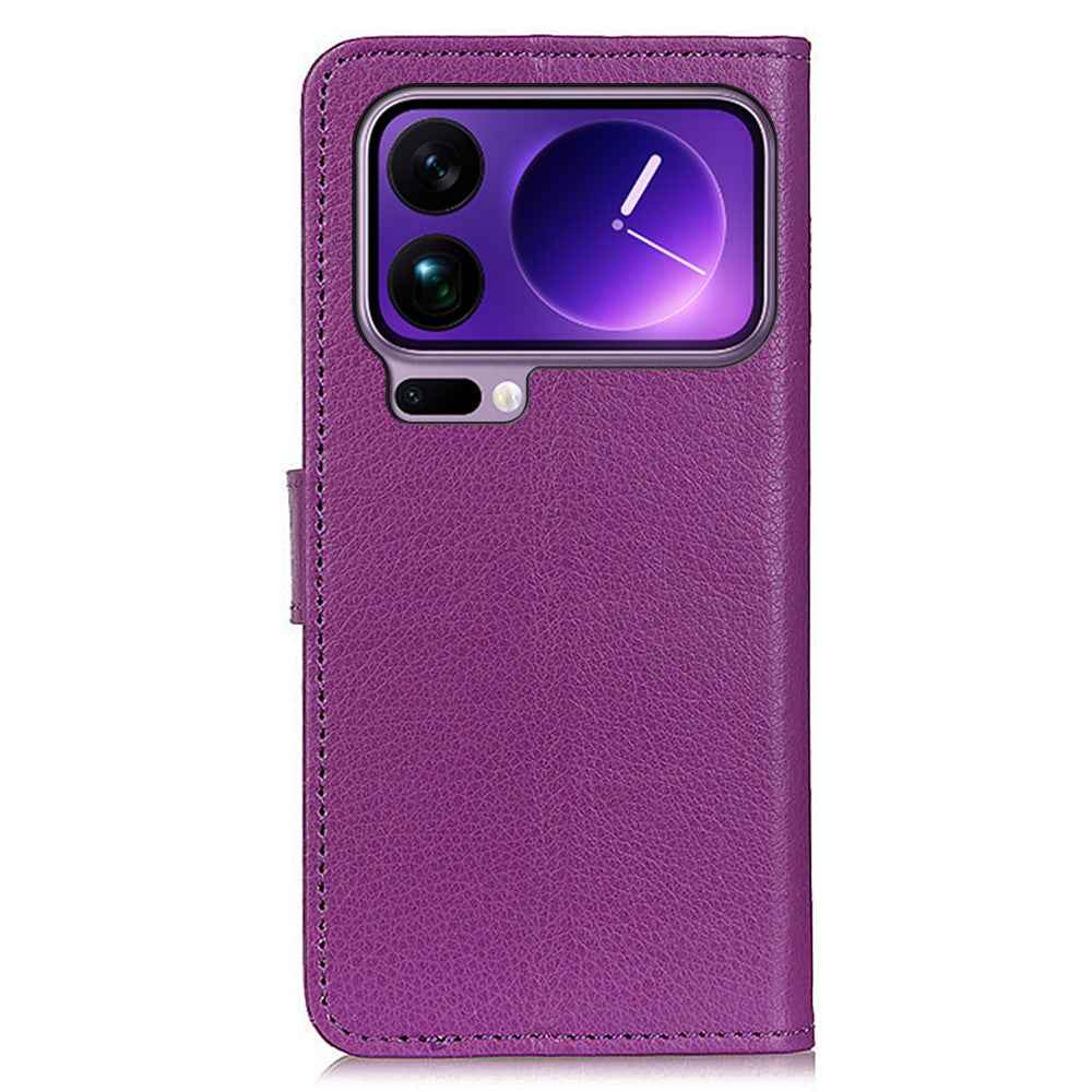 For Xiaomi 17 Pro Wallet Case PU Leather Phone Cover Litchi Texture - Purple