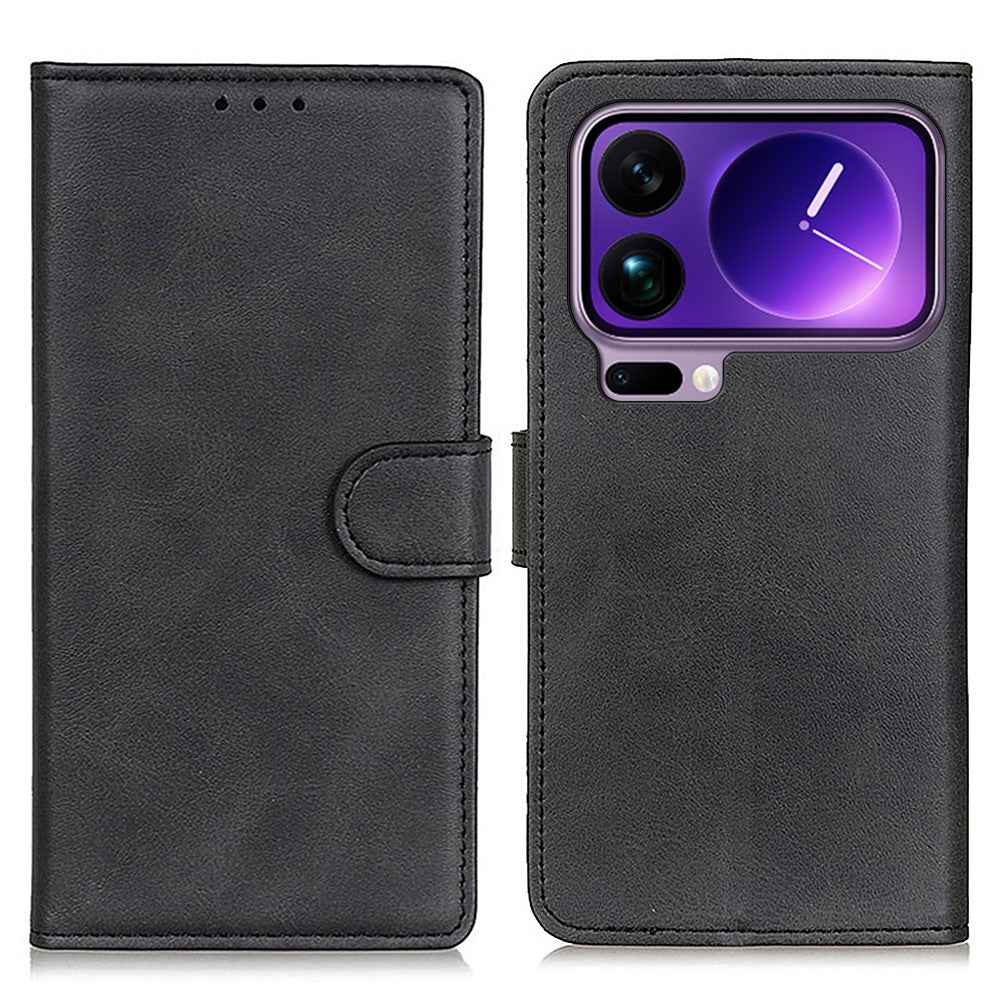 For Xiaomi 17 Pro Case Cowhide Texture Leather Wallet Stand Phone Cover - Black