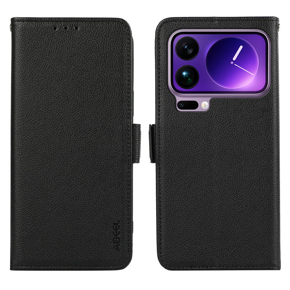 ABEEL For Xiaomi 17 Pro Max Case Litchi Texture Leather RFID Blocking Phone Cover - Black