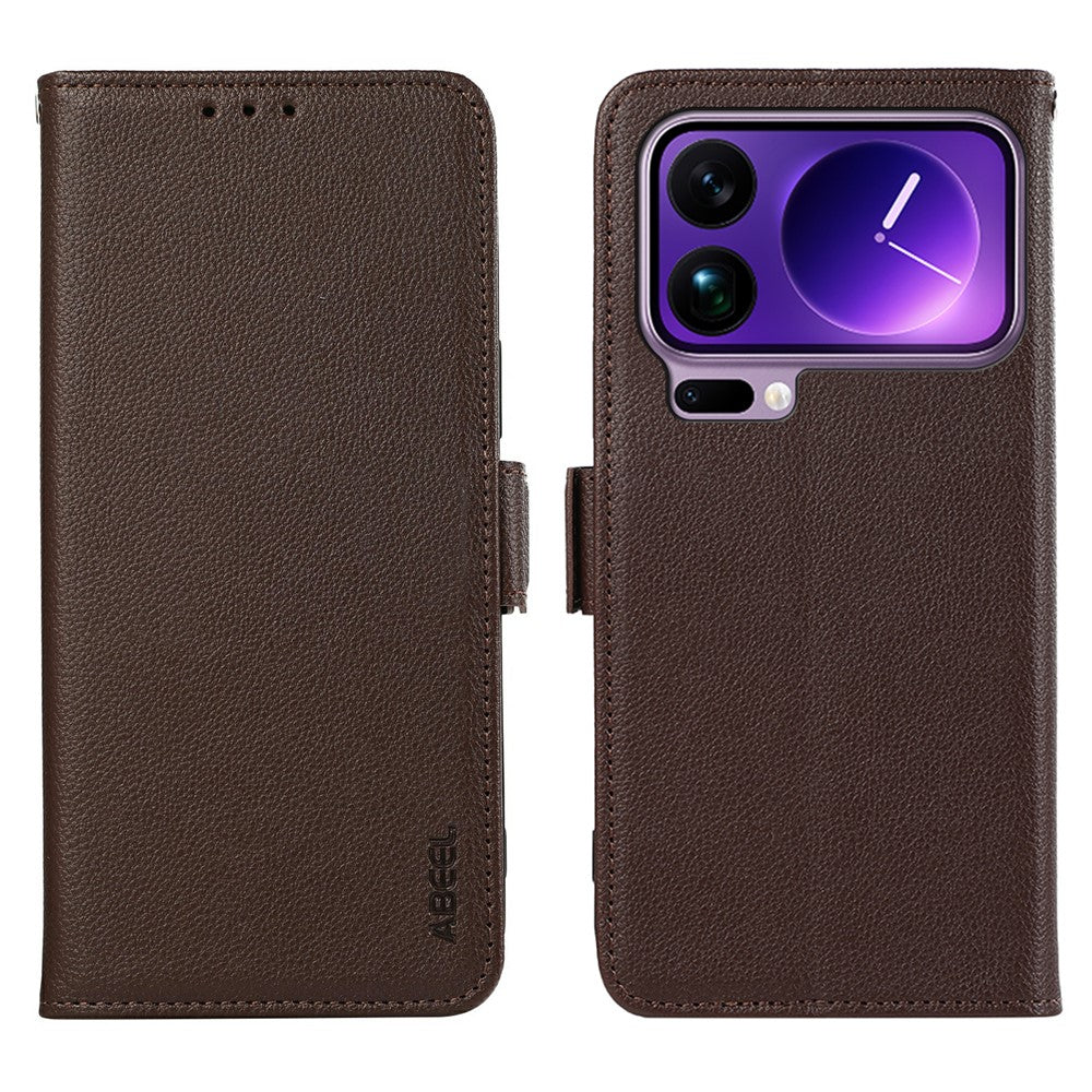 ABEEL For Xiaomi 17 Pro Max Case Litchi Texture Leather RFID Blocking Phone Cover - Brown