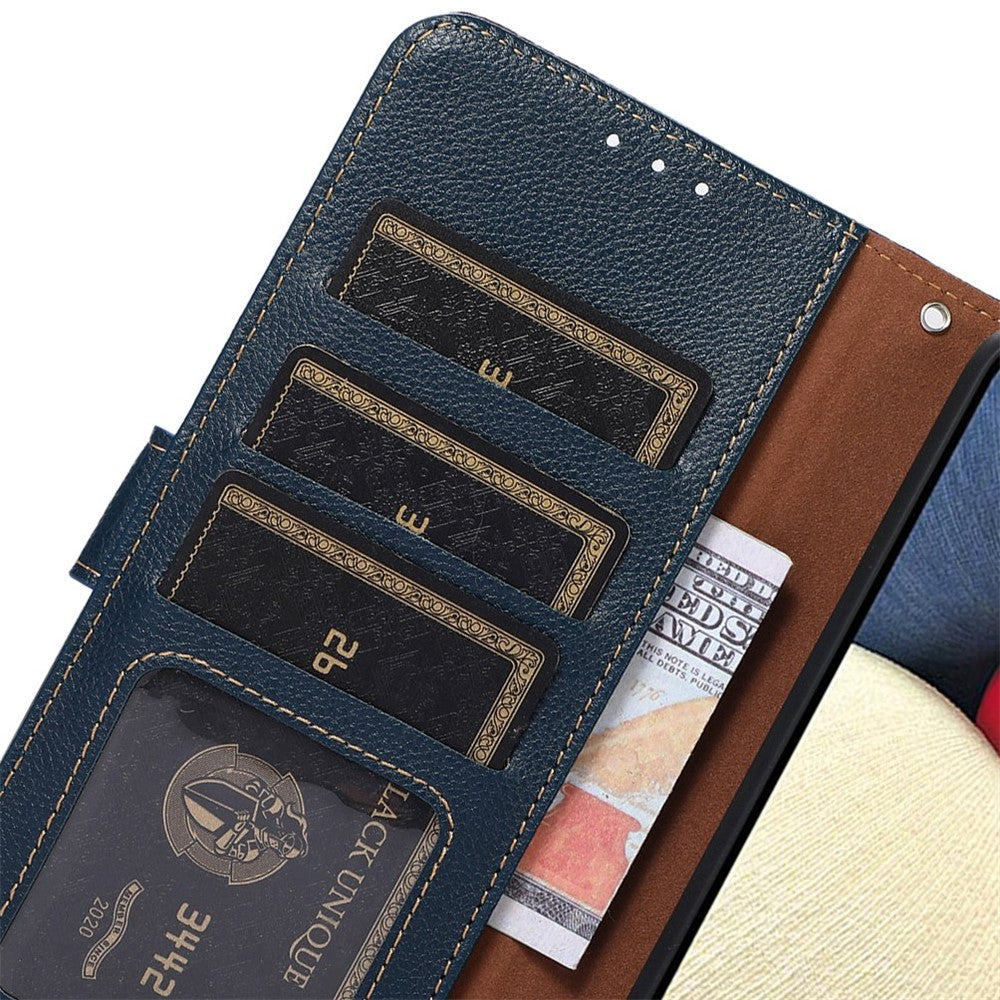 KHAZNEH For Xiaomi 17 Pro Max Case RFID Blocking Wallet Litchi Texture PU Leather Phone Cover with Strap - Blue
