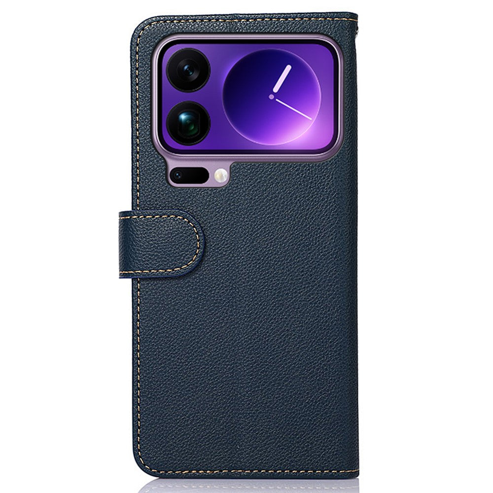 KHAZNEH For Xiaomi 17 Pro Max Case RFID Blocking Wallet Litchi Texture PU Leather Phone Cover with Strap - Blue