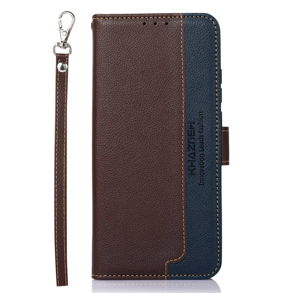KHAZNEH For Xiaomi 17 Pro Max Case RFID Blocking Wallet Litchi Texture PU Leather Phone Cover with Strap - Brown