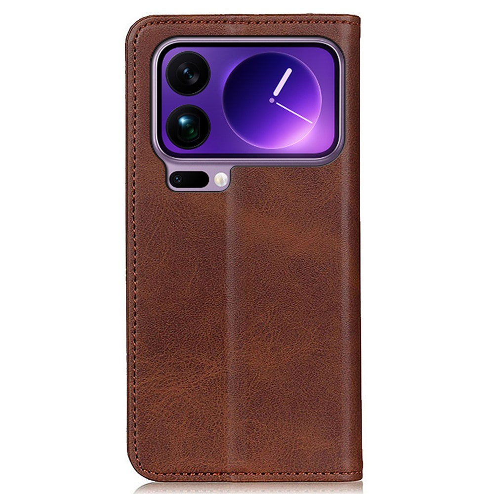 For Xiaomi 17 Pro Max Case Split Leather Flip Wallet Phone Cover - Coffee