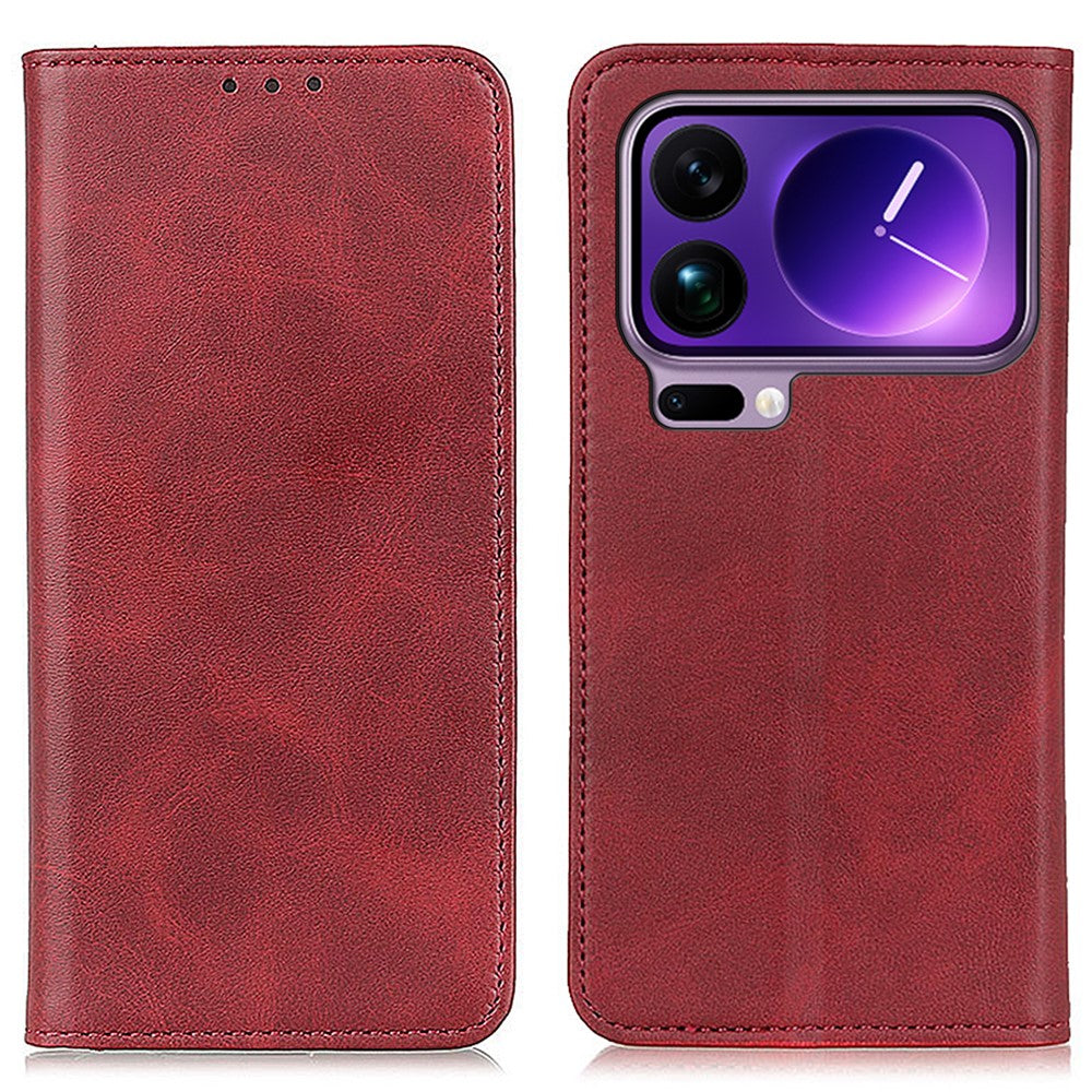 For Xiaomi 17 Pro Max Case Split Leather Flip Wallet Phone Cover - Red