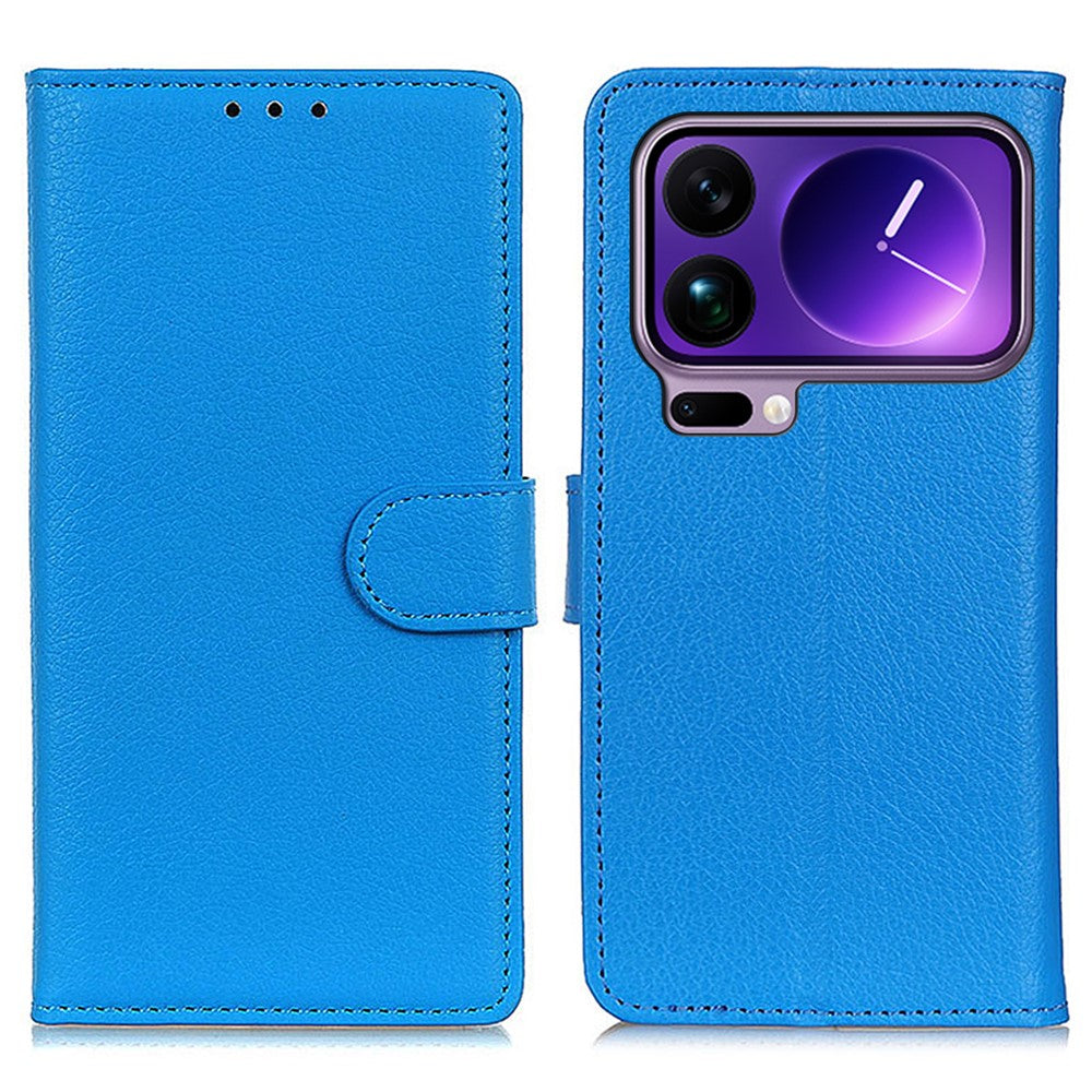 For Xiaomi 17 Pro Max Wallet Case PU Leather Phone Cover Litchi Texture - Blue