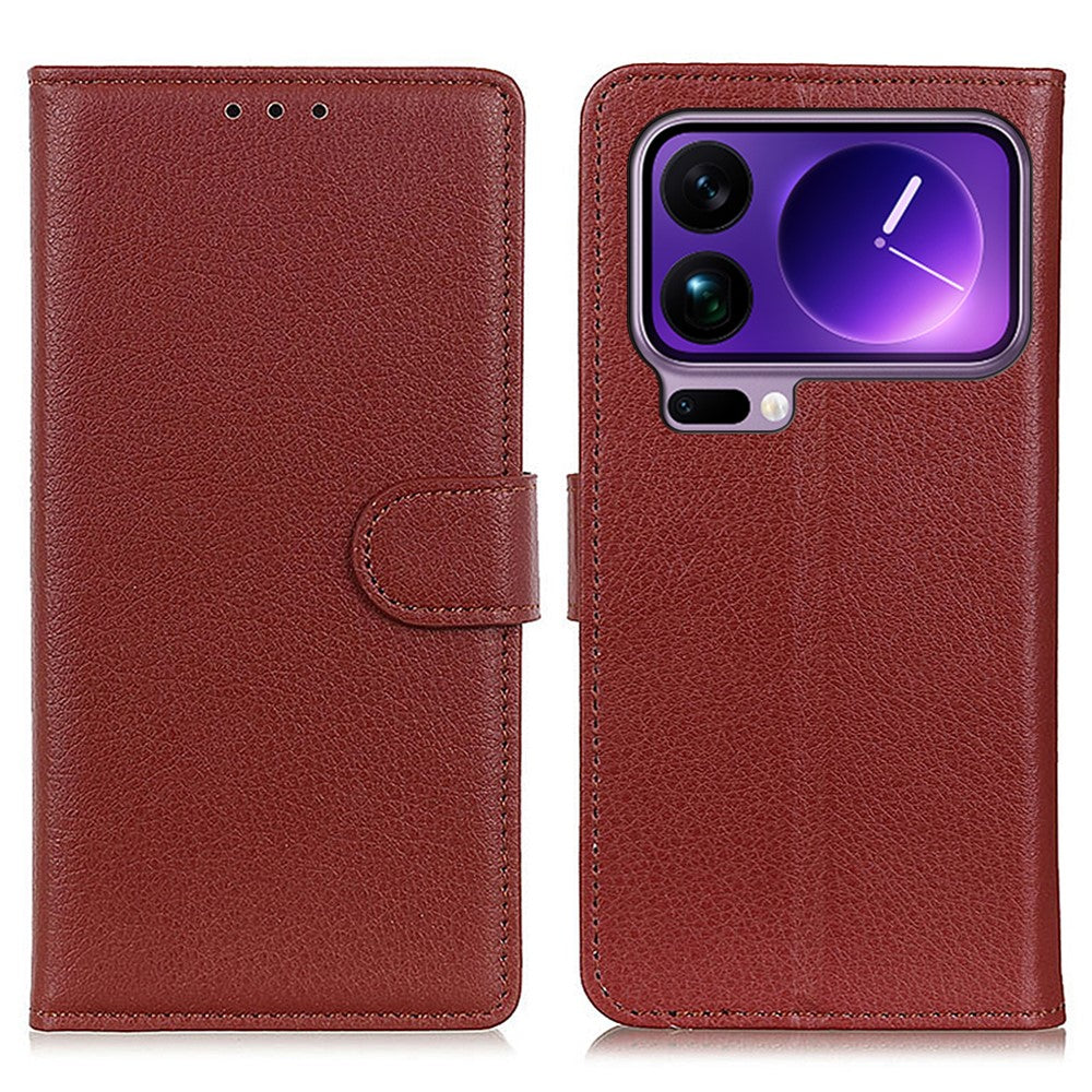 For Xiaomi 17 Pro Max Wallet Case PU Leather Phone Cover Litchi Texture - Brown