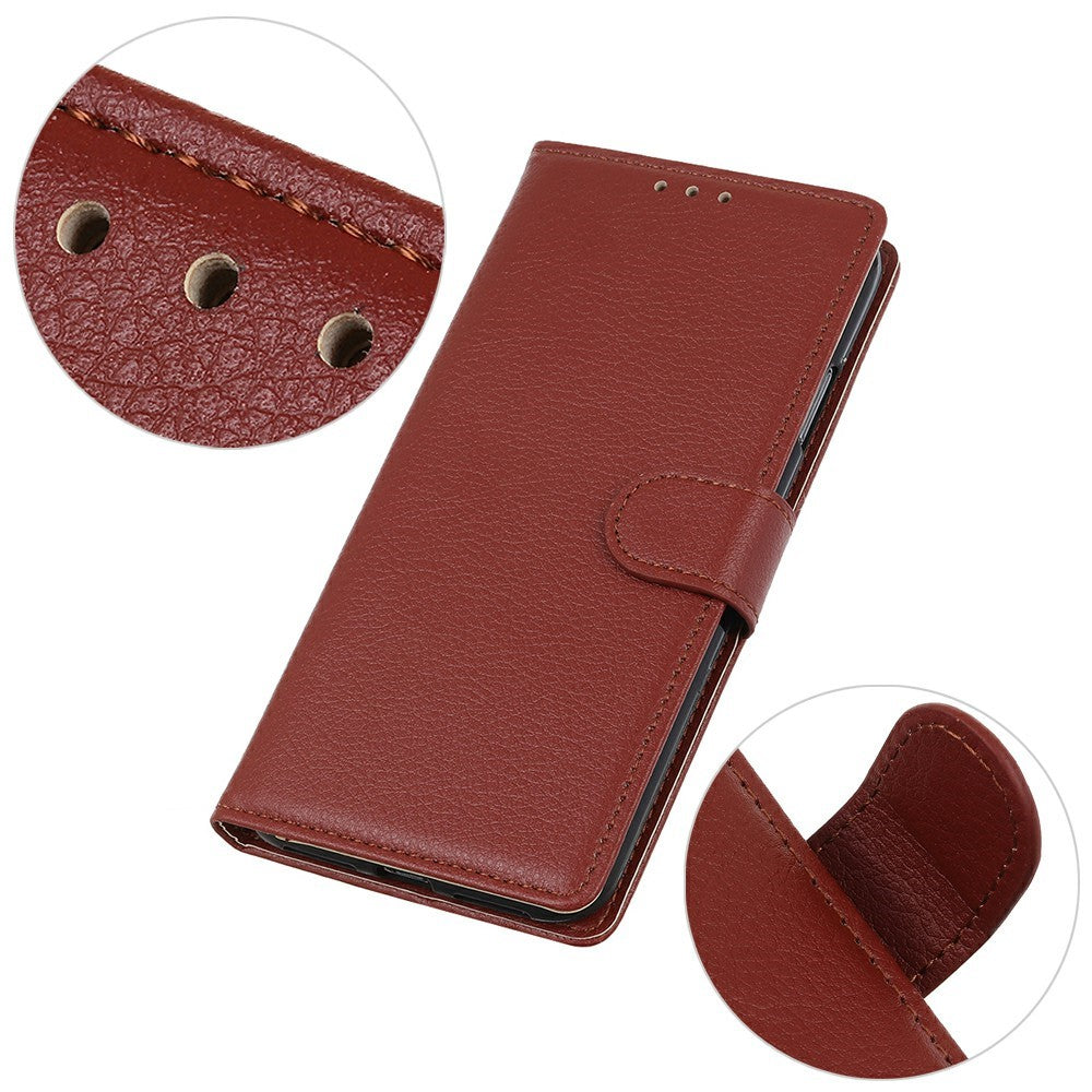 For Xiaomi 17 Pro Max Wallet Case PU Leather Phone Cover Litchi Texture - Brown